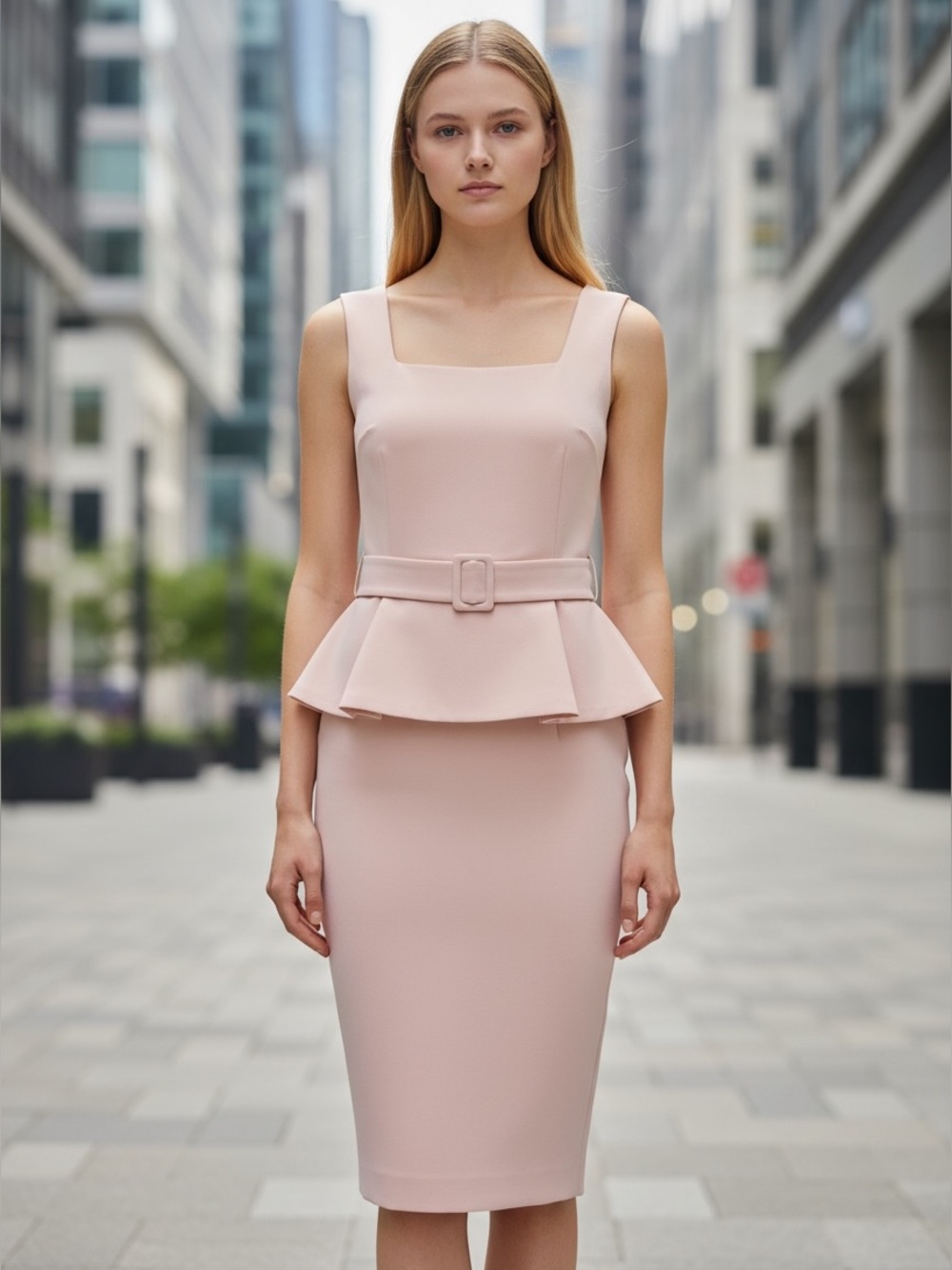 BGL, Elegant Pink Peplum Top and Skirt Set, NWT, Size XL (approx 10/12)